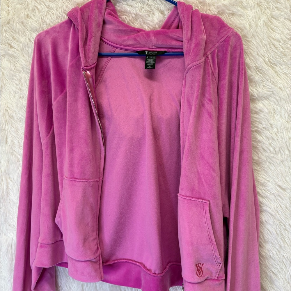 Victoria's Secret On Point Pink Soft Velour Velvet Zip-Up Hoodie | Size Large 💗✨ - Picture 11 of 17